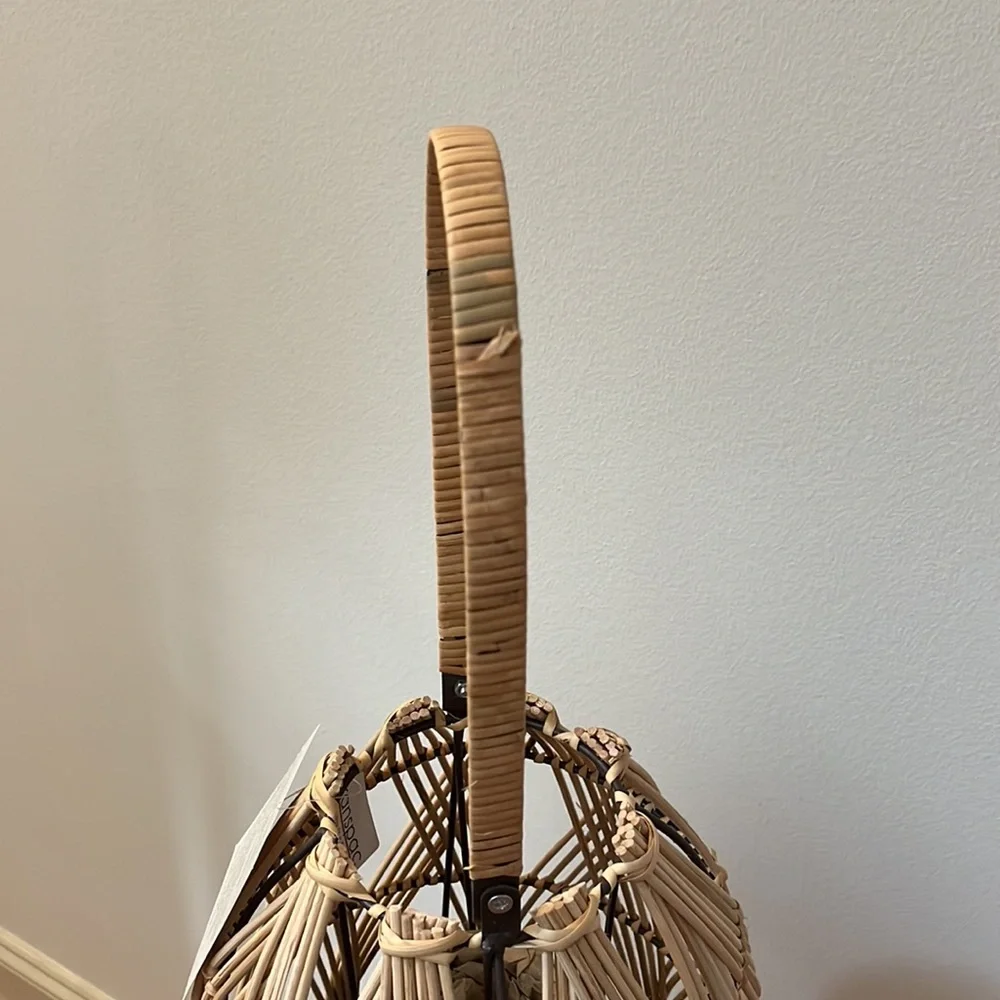 Woven Rattan Lantern with Glass Chimney / NWT